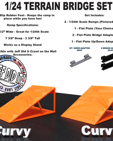1/24th Ramp Curvy & Curvy Terrain - Bridge Set - Monster Truck - Crawler Scale - Display - Includes Anti Slip Rubber Feet - Expandable