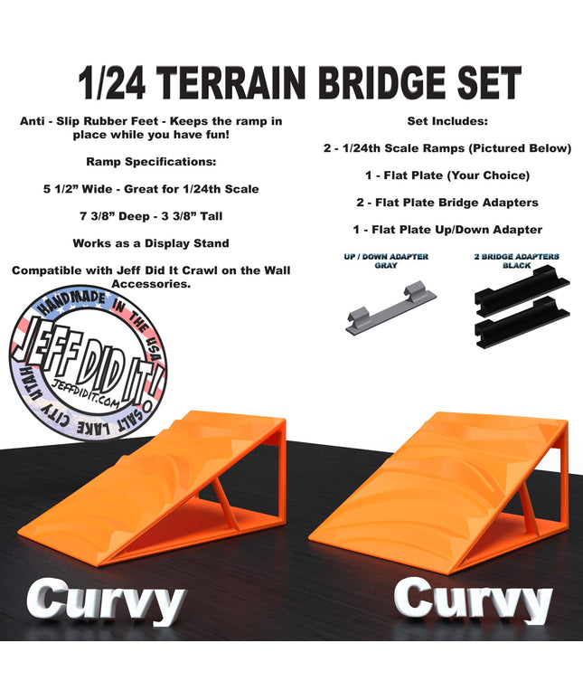 1/24th Ramp Curvy & Curvy Terrain - Bridge Set - Monster Truck - Crawler Scale - Display - Includes Anti Slip Rubber Feet - Expandable