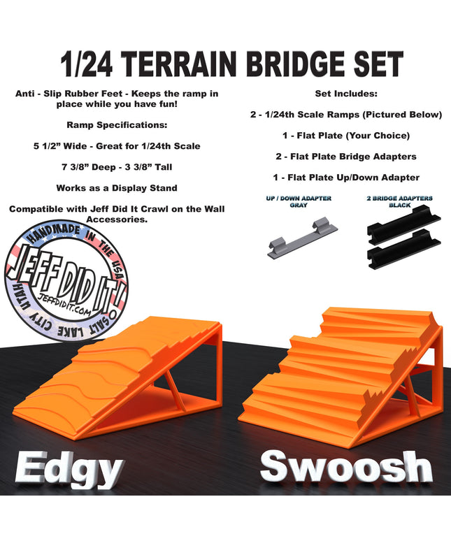1/24th Ramp Edgy & Swoosh Terrain - Bridge Set - Monster Truck - Crawler Scale - Display - Includes Anti Slip Rubber Feet - Expandable