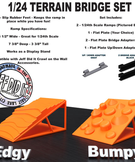1/24th Ramp Edgy & Bumpy Terrain - Bridge Set - Monster Truck - Crawler Scale - Display - Includes Anti Slip Rubber Feet - Expandable