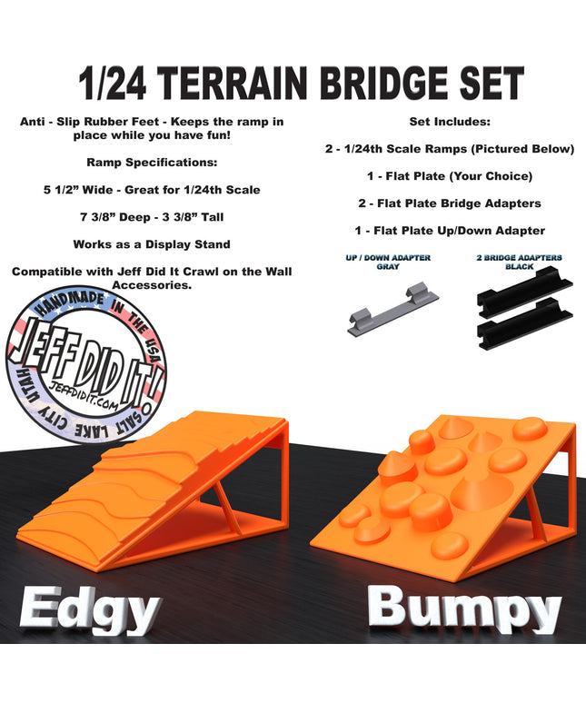 1/24th Ramp Edgy & Bumpy Terrain - Bridge Set - Monster Truck - Crawler Scale - Display - Includes Anti Slip Rubber Feet - Expandable