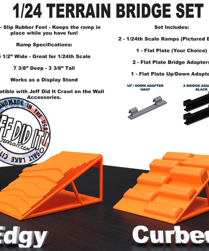 1/24th Ramp Edgy & Curbed Terrain - Bridge Set - Monster Truck - Crawler Scale - Display - Includes Anti Slip Rubber Feet - Expandable