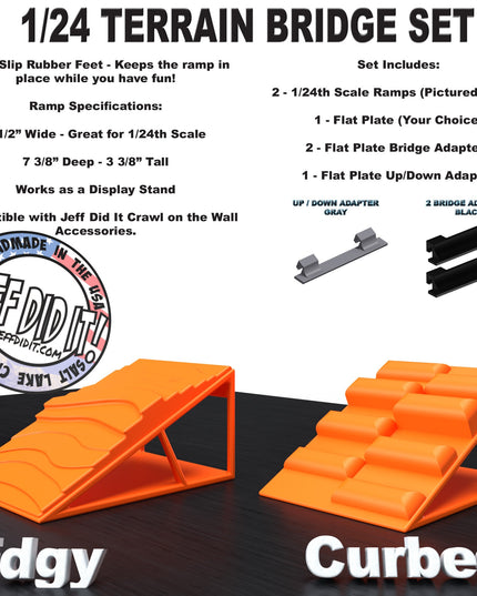 1/24th Ramp Edgy & Curbed Terrain - Bridge Set - Monster Truck - Crawler Scale - Display - Includes Anti Slip Rubber Feet - Expandable