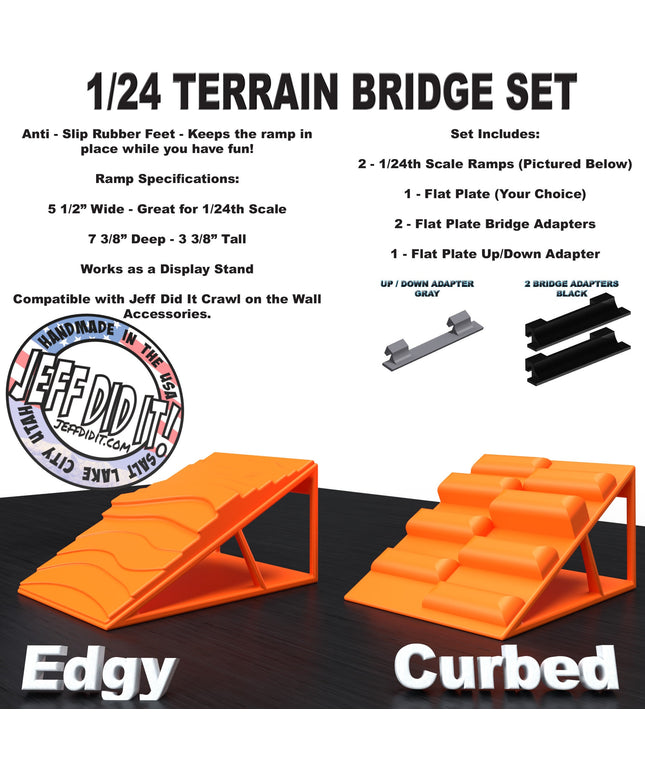 1/24th Ramp Edgy & Curbed Terrain - Bridge Set - Monster Truck - Crawler Scale - Display - Includes Anti Slip Rubber Feet - Expandable