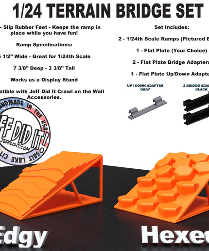 1/24th Ramp Edgy & Hexed Terrain - Bridge Set - Monster Truck - Crawler Scale - Display - Includes Anti Slip Rubber Feet - Expandable