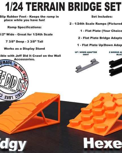 1/24th Ramp Edgy & Hexed Terrain - Bridge Set - Monster Truck - Crawler Scale - Display - Includes Anti Slip Rubber Feet - Expandable