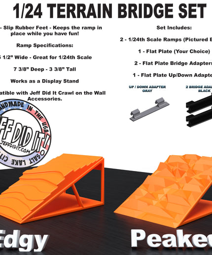 1/24th Ramp Edgy & Peaked Terrain - Bridge Set - Monster Truck - Crawler Scale - Display - Includes Anti Slip Rubber Feet - Expandable