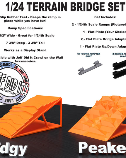 1/24th Ramp Edgy & Peaked Terrain - Bridge Set - Monster Truck - Crawler Scale - Display - Includes Anti Slip Rubber Feet - Expandable