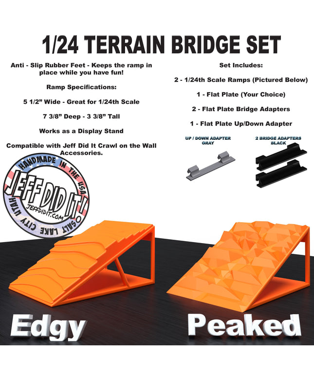 1/24th Ramp Edgy & Peaked Terrain - Bridge Set - Monster Truck - Crawler Scale - Display - Includes Anti Slip Rubber Feet - Expandable
