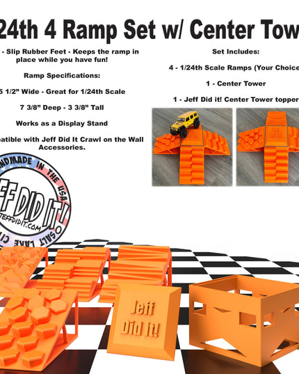 1/24th 4 Ramp Set with Center Tower - Monster Truck - Crawler Scale - Display - Includes Anti Slip Rubber Feet - Expandable