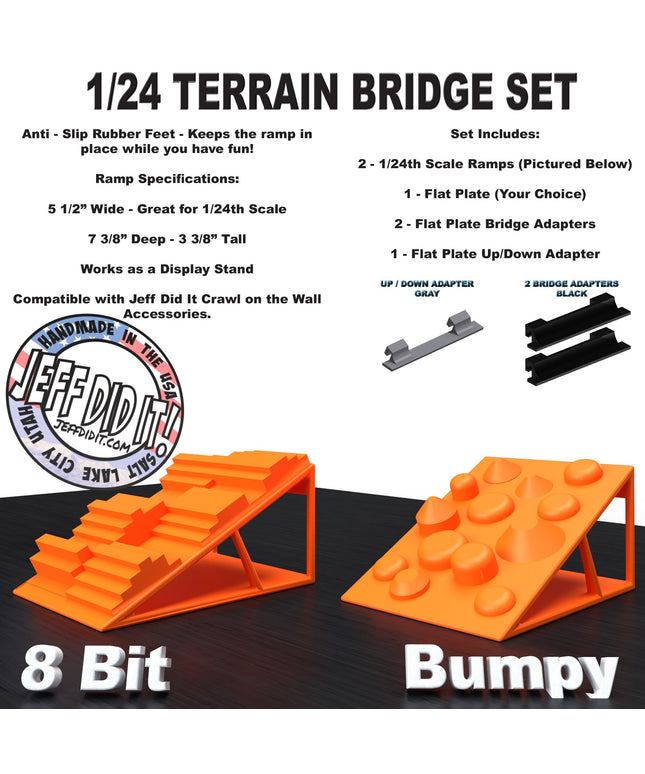 1/24th Ramp 8 Bit & Bumpy Terrain - Bridge Set - Monster Truck - Crawler Scale - Display - Includes Anti Slip Rubber Feet - Expandable