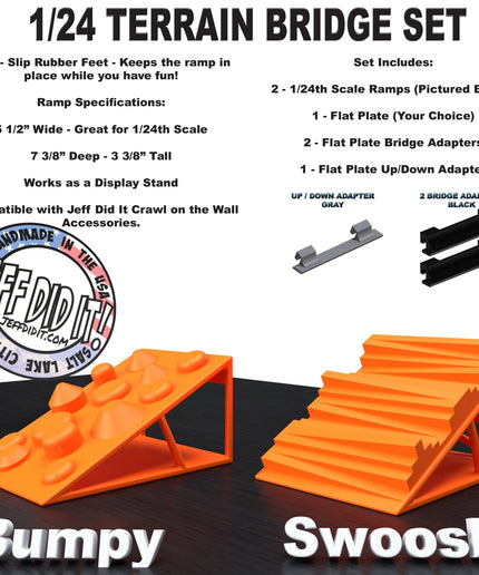 1/24th Ramp Bumpy and Swoosh Terrain - Bridge Set - Monster Truck - Crawler Scale - Display - Includes Anti Slip Rubber Feet - Expandable