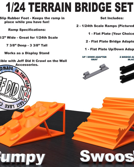 1/24th Ramp Bumpy and Swoosh Terrain - Bridge Set - Monster Truck - Crawler Scale - Display - Includes Anti Slip Rubber Feet - Expandable