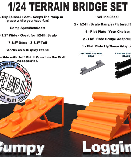1/24th Ramp Bumpy and Loggin' Terrain - Bridge Set - Monster Truck - Crawler Scale - Display - Includes Anti Slip Rubber Feet - Expandable
