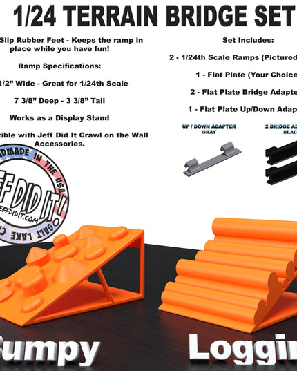 1/24th Ramp Bumpy and Loggin' Terrain - Bridge Set - Monster Truck - Crawler Scale - Display - Includes Anti Slip Rubber Feet - Expandable