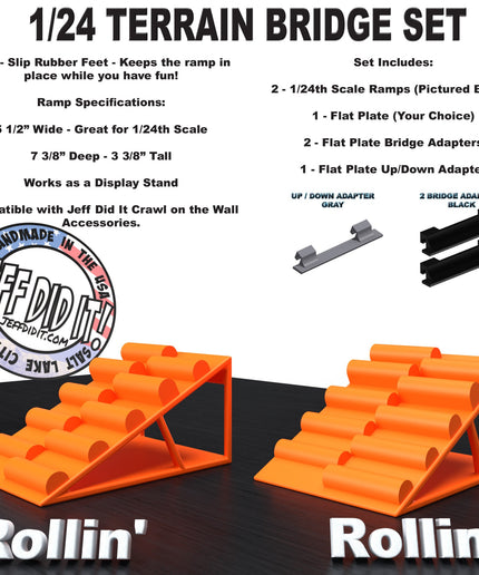 1/24th Ramp Rollin' and Rollin' - Bridge Set - Monster Truck - Crawler Scale - Display - Includes Anti Slip Rubber Feet - Expandable
