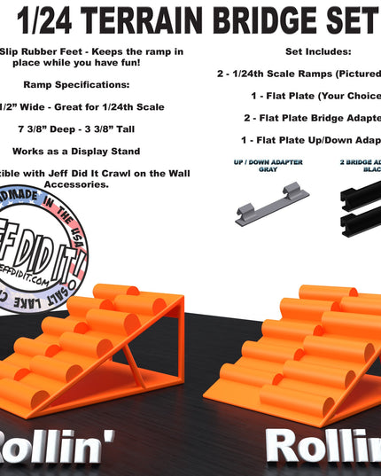 1/24th Ramp Rollin' and Rollin' - Bridge Set - Monster Truck - Crawler Scale - Display - Includes Anti Slip Rubber Feet - Expandable