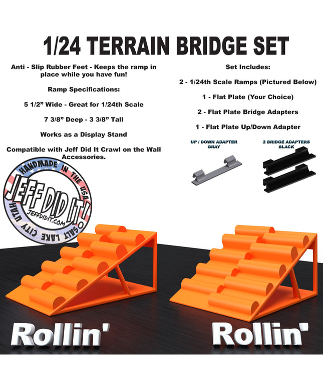 1/24th Ramp Rollin' and Rollin' - Bridge Set - Monster Truck - Crawler Scale - Display - Includes Anti Slip Rubber Feet - Expandable