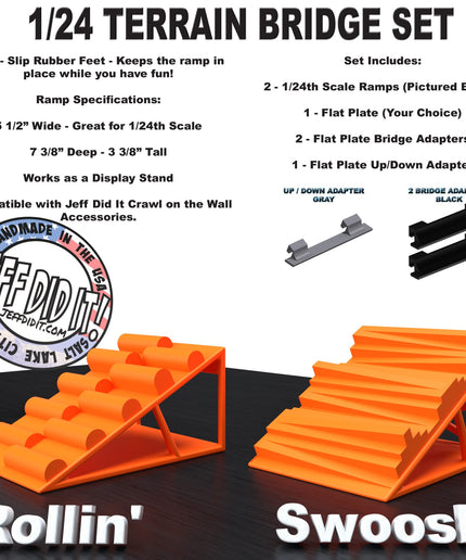 1/24th Ramp Rollin' and Swoosh - Bridge Set - Monster Truck - Crawler Scale - Display - Includes Anti Slip Rubber Feet - Expandable