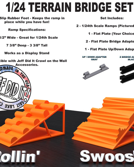 1/24th Ramp Rollin' and Swoosh - Bridge Set - Monster Truck - Crawler Scale - Display - Includes Anti Slip Rubber Feet - Expandable