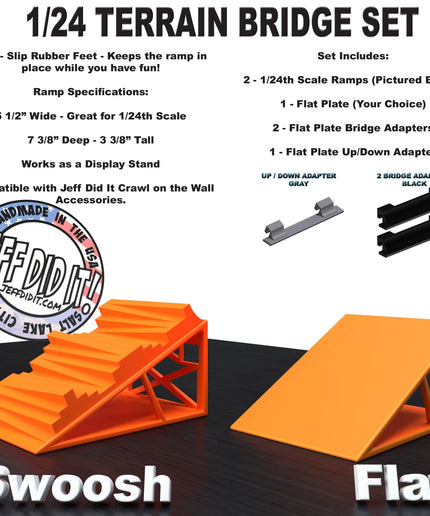 1/24th Ramp Swoosh and Flat - Bridge Set - Monster Truck - Crawler Scale - Display - Includes Anti Slip Rubber Feet - Expandable