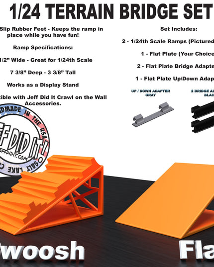 1/24th Ramp Swoosh and Flat - Bridge Set - Monster Truck - Crawler Scale - Display - Includes Anti Slip Rubber Feet - Expandable