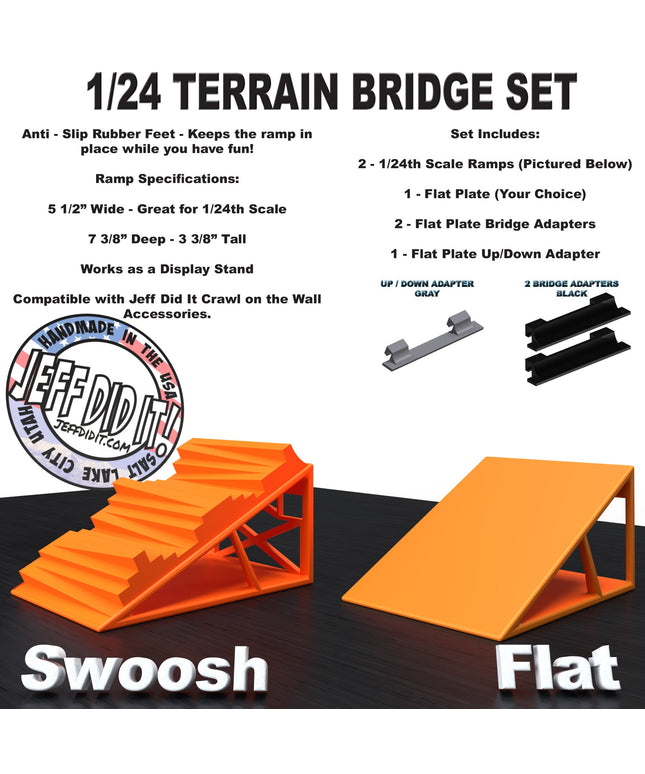 1/24th Ramp Swoosh and Flat - Bridge Set - Monster Truck - Crawler Scale - Display - Includes Anti Slip Rubber Feet - Expandable