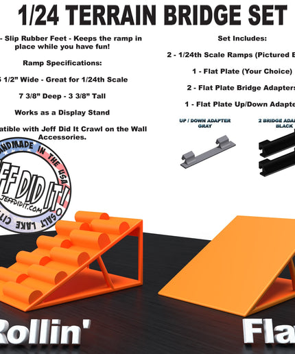 1/24th Ramp Rollin' and Flat - Bridge Set - Monster Truck - Crawler Scale - Display - Includes Anti Slip Rubber Feet - Expandable