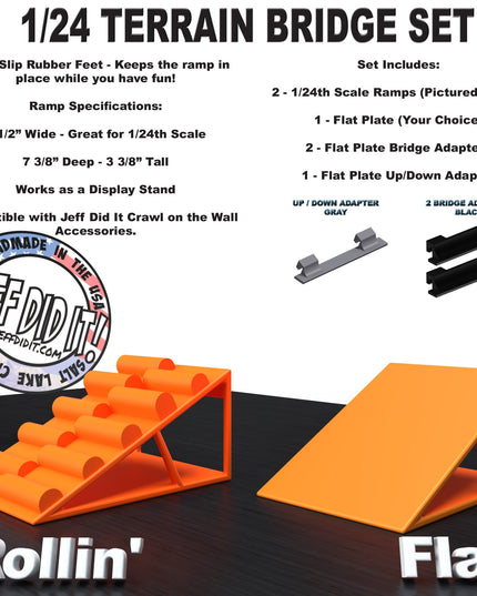 1/24th Ramp Rollin' and Flat - Bridge Set - Monster Truck - Crawler Scale - Display - Includes Anti Slip Rubber Feet - Expandable