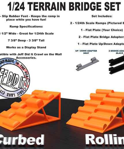 1/24th Ramp Curbed and Rollin' Terrain - Bridge Set - Monster Truck - Crawler Scale - Display - Includes Anti Slip Rubber Feet - Expandable