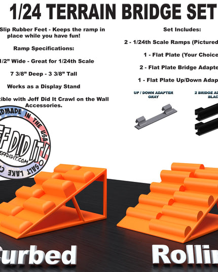 1/24th Ramp Curbed and Rollin' Terrain - Bridge Set - Monster Truck - Crawler Scale - Display - Includes Anti Slip Rubber Feet - Expandable