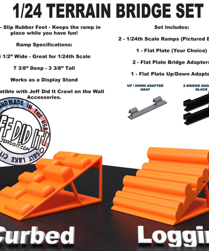 1/24th Ramp Curbed and Loggin' Terrain - Bridge Set - Monster Truck - Crawler Scale - Display - Includes Anti Slip Rubber Feet - Expandable