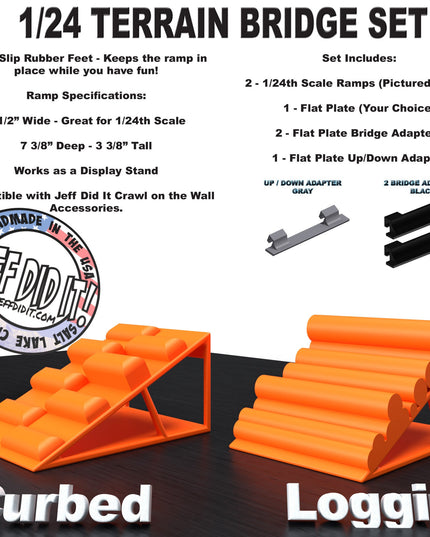 1/24th Ramp Curbed and Loggin' Terrain - Bridge Set - Monster Truck - Crawler Scale - Display - Includes Anti Slip Rubber Feet - Expandable
