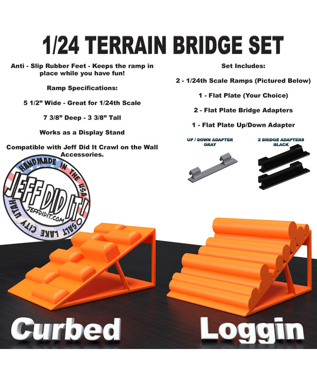 1/24th Ramp Curbed and Loggin' Terrain - Bridge Set - Monster Truck - Crawler Scale - Display - Includes Anti Slip Rubber Feet - Expandable