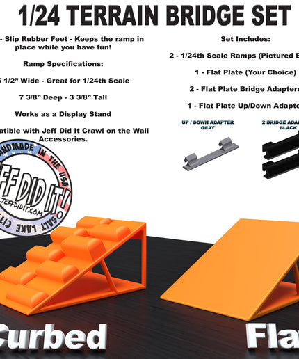 1/24th Ramp Curbed and Flat Terrain - Bridge Set - Monster Truck - Crawler Scale - Display - Includes Anti Slip Rubber Feet - Expandable