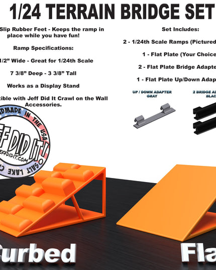 1/24th Ramp Curbed and Flat Terrain - Bridge Set - Monster Truck - Crawler Scale - Display - Includes Anti Slip Rubber Feet - Expandable