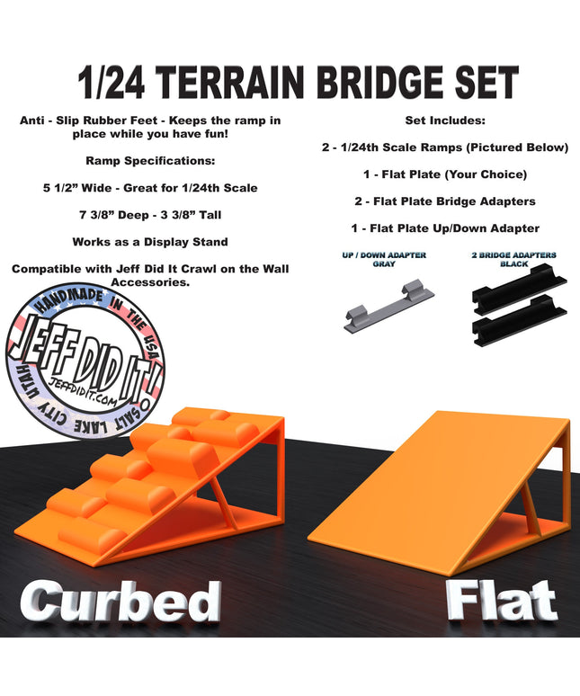 1/24th Ramp Curbed and Flat Terrain - Bridge Set - Monster Truck - Crawler Scale - Display - Includes Anti Slip Rubber Feet - Expandable
