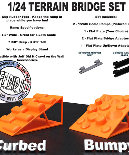 1/24th Ramp Curbed and Bumpy Terrain - Bridge Set - Monster Truck - Crawler Scale - Display - Includes Anti Slip Rubber Feet - Expandable