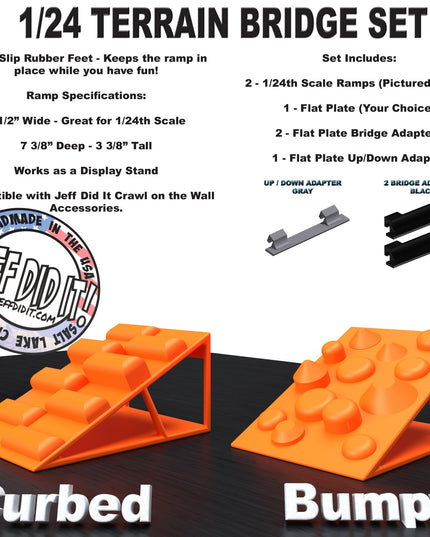 1/24th Ramp Curbed and Bumpy Terrain - Bridge Set - Monster Truck - Crawler Scale - Display - Includes Anti Slip Rubber Feet - Expandable