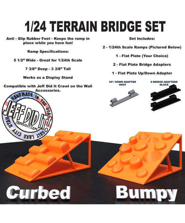 1/24th Ramp Curbed and Bumpy Terrain - Bridge Set - Monster Truck - Crawler Scale - Display - Includes Anti Slip Rubber Feet - Expandable