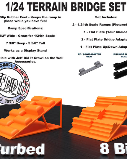 1/24th Ramp Curbed and 8 Bit Terrain - Bridge Set - Monster Truck - Crawler Scale - Display - Includes Anti Slip Rubber Feet - Expandable