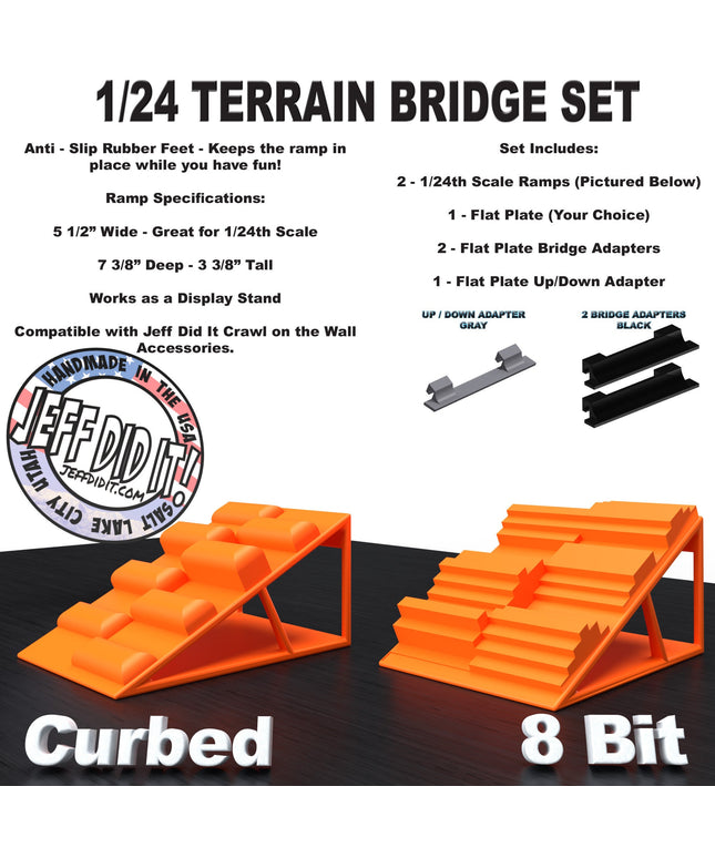 1/24th Ramp Curbed and 8 Bit Terrain - Bridge Set - Monster Truck - Crawler Scale - Display - Includes Anti Slip Rubber Feet - Expandable