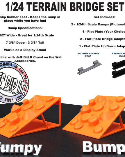 1/24th Ramp Bumpy and Bumpy Terrain - Bridge Set - Monster Truck - Crawler Scale - Display - Includes Anti Slip Rubber Feet - Expandable