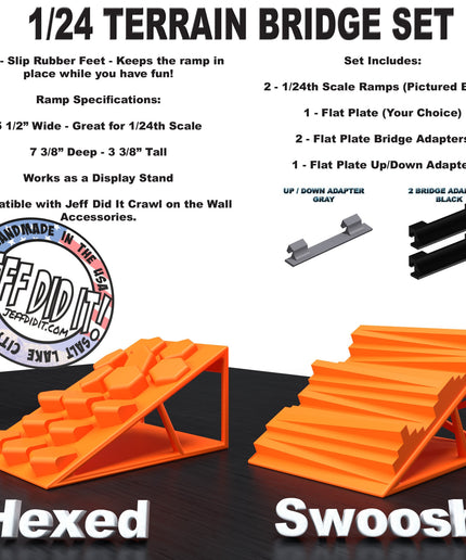 1/24th Ramp Hexed & Swoosh Terrain - Bridge Set - Monster Truck - Crawler Scale - Display - Includes Anti Slip Rubber Feet - Expandable