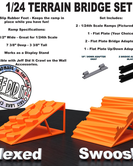 1/24th Ramp Hexed & Swoosh Terrain - Bridge Set - Monster Truck - Crawler Scale - Display - Includes Anti Slip Rubber Feet - Expandable
