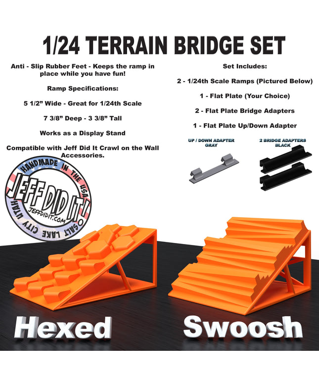 1/24th Ramp Hexed & Swoosh Terrain - Bridge Set - Monster Truck - Crawler Scale - Display - Includes Anti Slip Rubber Feet - Expandable