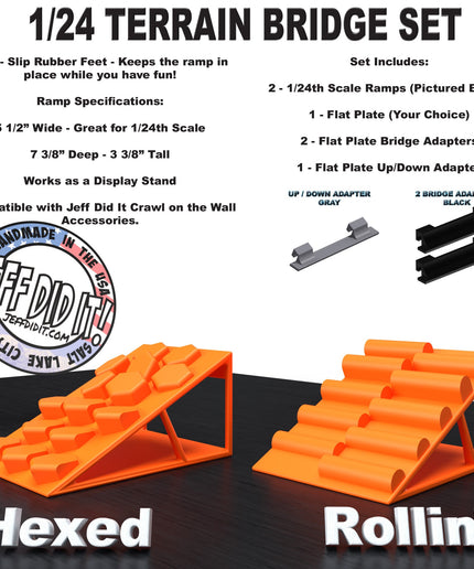 1/24th Ramp Hexed & Rollin' Terrain - Bridge Set - Monster Truck - Crawler Scale - Display - Includes Anti Slip Rubber Feet - Expandable