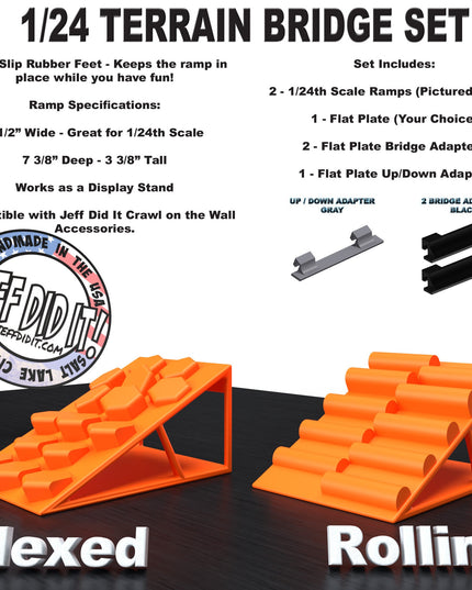 1/24th Ramp Hexed & Rollin' Terrain - Bridge Set - Monster Truck - Crawler Scale - Display - Includes Anti Slip Rubber Feet - Expandable