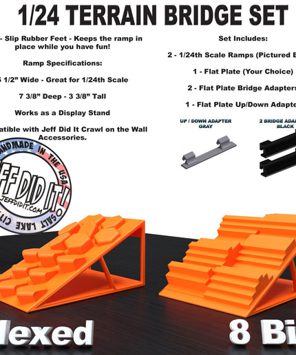 1/24th Ramp Hexed & 8 Bit Terrain - Bridge Set - Monster Truck - Crawler Scale - Display - Includes Anti Slip Rubber Feet - Expandable
