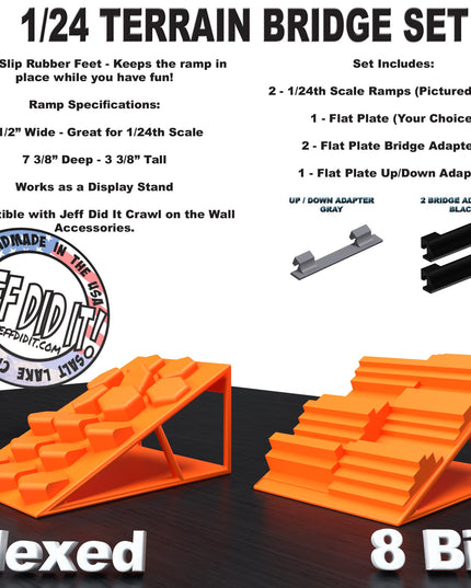 1/24th Ramp Hexed & 8 Bit Terrain - Bridge Set - Monster Truck - Crawler Scale - Display - Includes Anti Slip Rubber Feet - Expandable